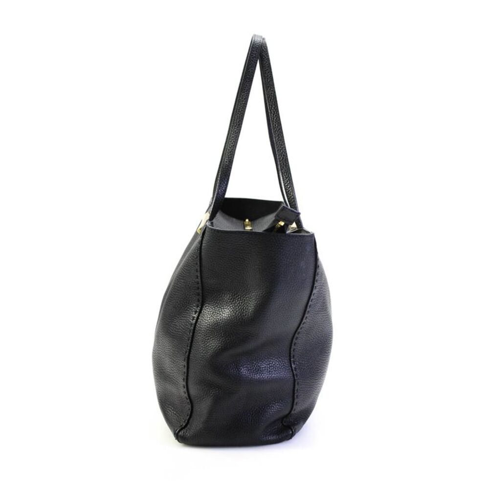 Ted Baker Womens Bovine Leather Zipped Metal Accent Shoulder Tote Handbag Black - Picture 2 of 10